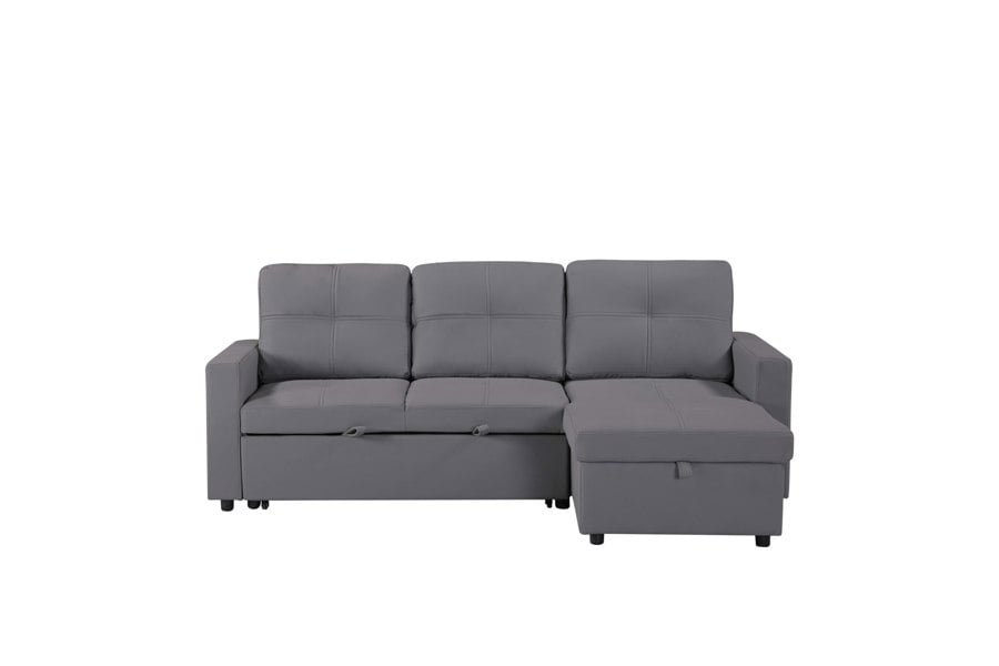 SQUAREBOXX Newport Leather 3 Seater Pullout Sofa Bed in Grey with Storage Compartment
