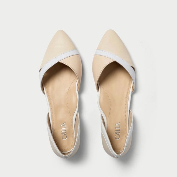 maria white and cream leather flat comfortable summer shoe for bunions