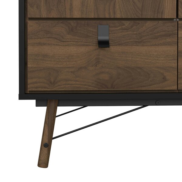 Wyld Haus Juno Black and Walnut Wood Wardrobe 3 Doors 3 Drawers