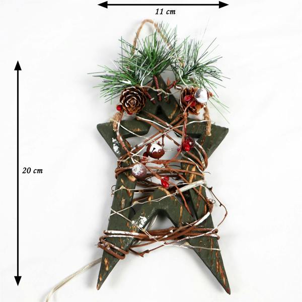 30cm Red Wooden LED Tree Tabletop Centrepiece Christmas Holiday Home décor with 20 Warm white LEDs Green Star image 5