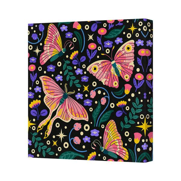 Benjamin Tate Design Pink Butterfly Floral Canvas Art Print With Deep Wooden Frame UK Handmade