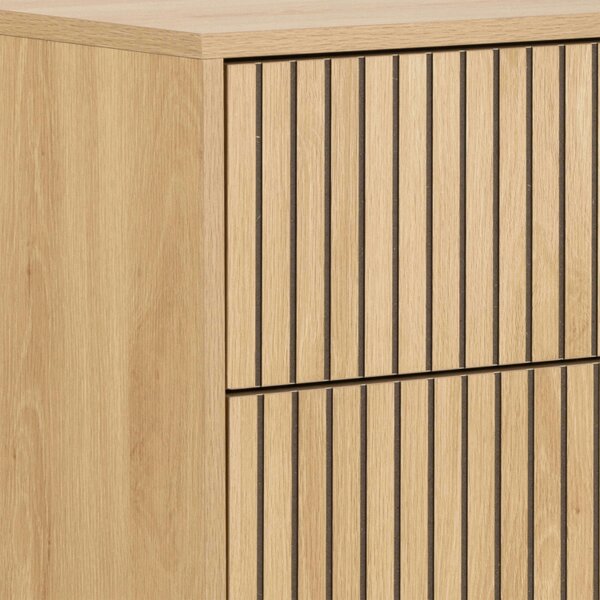 Wyld Haus Bjork Natural Oak Wood and Black Panelled Chest of 4 Drawers