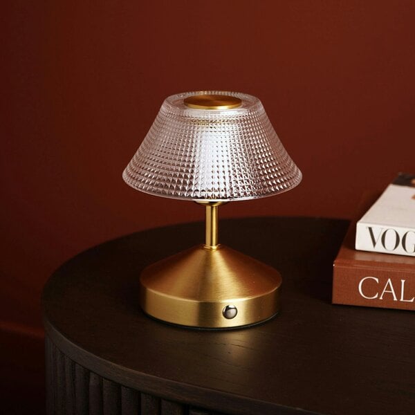 Hestia Small Etched Glass Bronze USB LED Touch Table Lamp