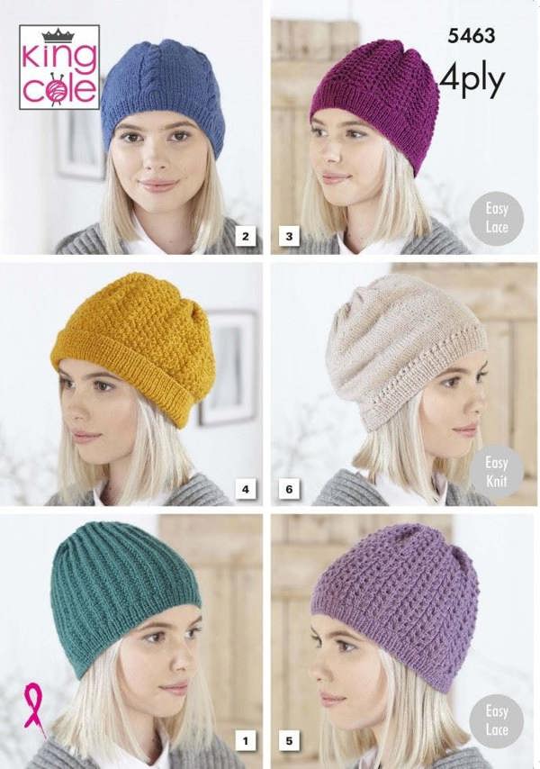 King Cole Merino Blend 4 Ply Knitting Pattern 5463, Headwear for Women, One Size - Easy