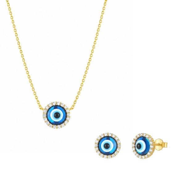 Spero London Halo Real Evil Eye Sterling Silver Necklace & Earrings Set