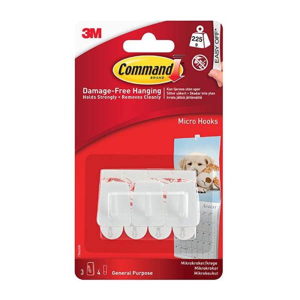 Command 17066 Micro Hooks 225g 3pk - One Colour - 
