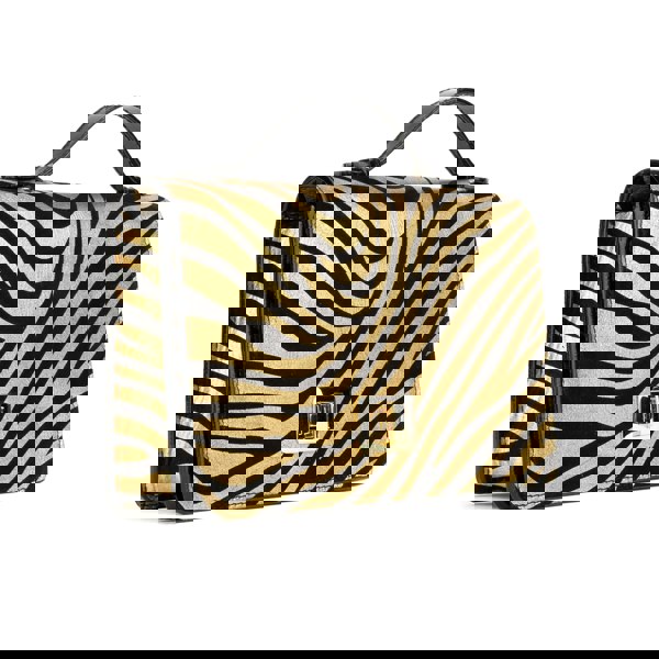 Embassy London Envy - Black & Gold Stripes - Women's leather flap clutch bag with strap