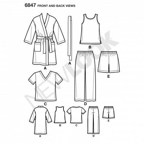 New Look Sewing Pattern 6847, Robes, Trousers, Pyjamas, Shorts, Tops for Kids, Ages: 3-4-5-6-7-8 - Easy
