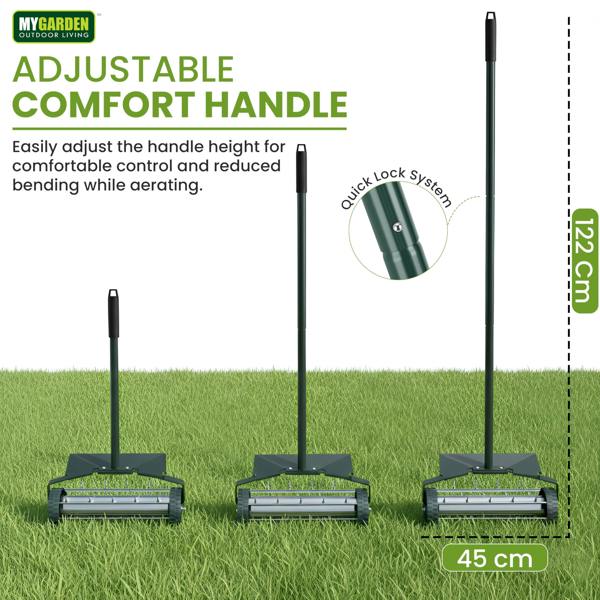 My Garden Outdoor Living My Garden Rolling Lawn Aerator with Handle 1.22M - Grass Spike Aerator Roller Steel Lawn Aerating Tool for Soil Aeration
