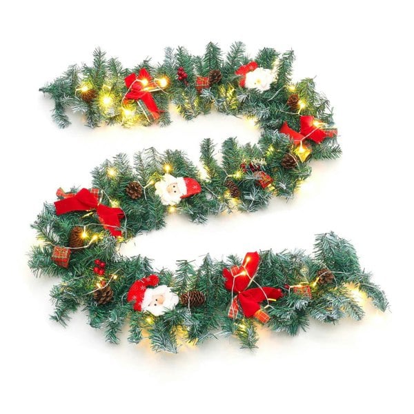 Cute Pre-lit Artificial Christmas Garland with Santa for Door and Mantel Living and Home