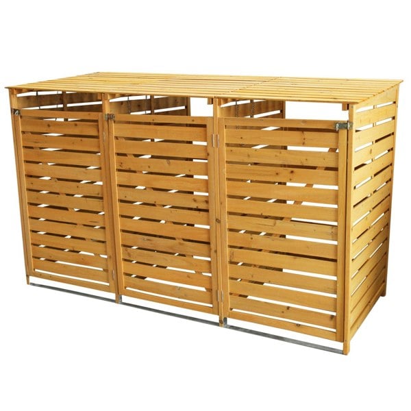 Monstershop Triple Wheelie Bin Storage - Fir Wood