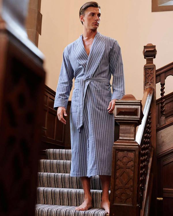 British Boxers Men's Brushed Cotton Dressing Gown – Westwood Steel Stripe