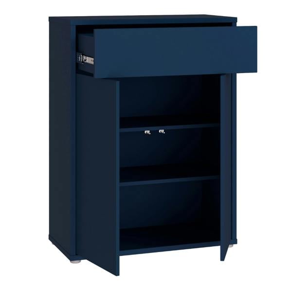 Furniture To Go Alice Springs Compact Shoe Cabinet with 2 Doors Push-to-Open & 1 Drawer Push-to-Open in Night Blue