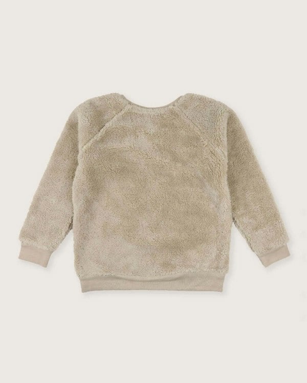 organic cotton Cream Bear Face Print Textured Sweatshirt- image 5