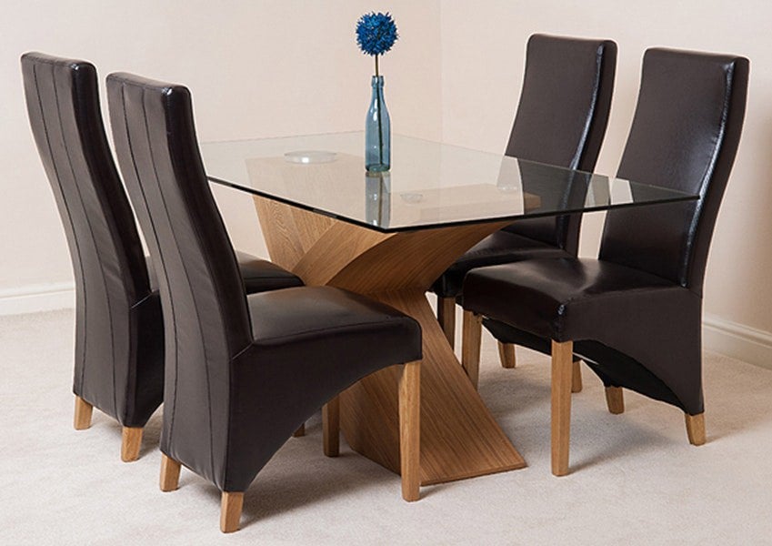 That's Furniture Valencia Oak Small Glass Dining Table & Lola Leather Chairs