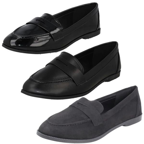 Spot On Ladies Spot On Flat Loafer Saddle Trim Wide Fit Shoes F80561