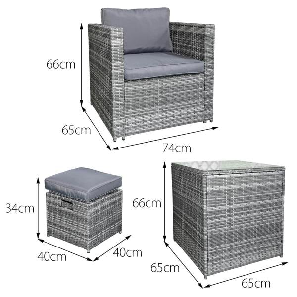 malta rattan 9 seat firepit u shape sofa set in mixed grey with grey cushions