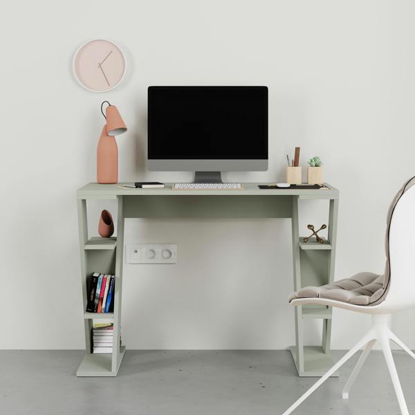 Decortie Modern Papillon 106cm Working Desk Particleboard 3 Mini Shelves, Cross Design Legs H75xW106cm