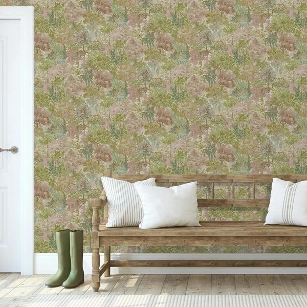 Grandeco Blossom Tree Leaf Foliage Smooth Wallpaper, Pink Multi