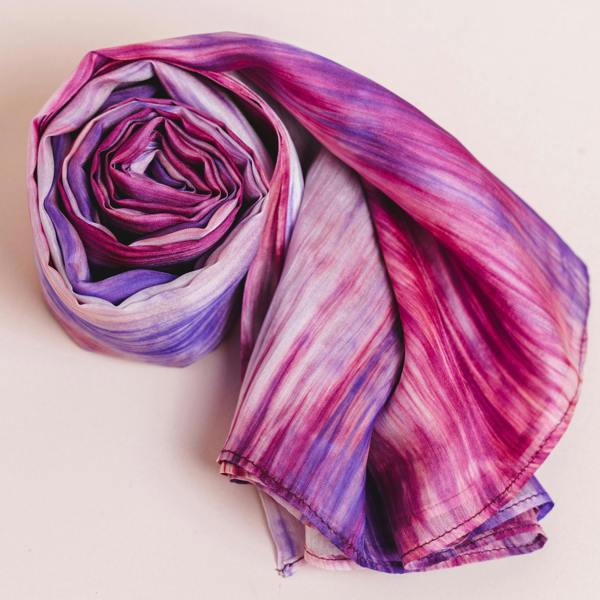 Purple & Pink Brushstroke Silk Scarf – Hand-Dyed Mulberry Silk, Evening Wrap & Gift