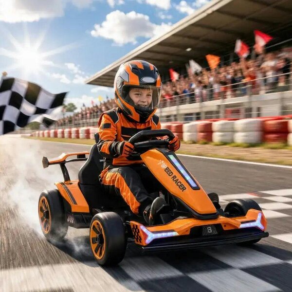 24V Electric Go Kart for Kids 6-12 Years with Drift Mode, Adjustable Seat, 3 Speed, Slow Start, Orange - Orange