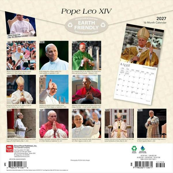 Religion Pope Leo XIV Calendar 2027, Wall Calendars, Month To View, History & Literature, Gift