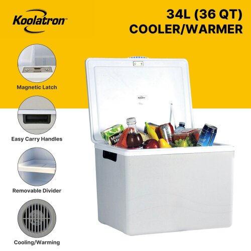 Koolatron 34L Electric Cool Box Warmer Mini Car Fridge Portable Iceless Cooler for Travel Camping