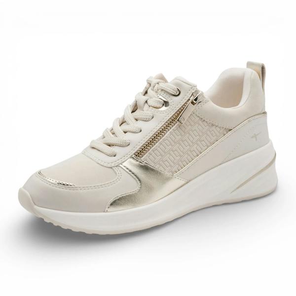 Tamaris Women's White Gold Platform Zip Lace-Up Sneakers