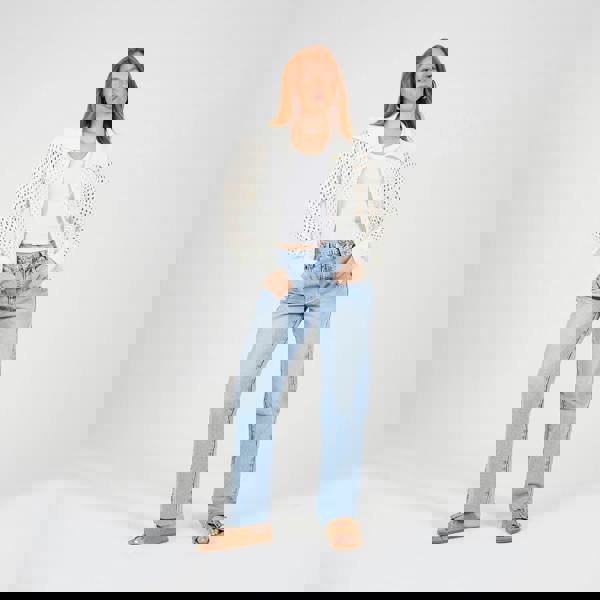 Brave Soul White Crochet Knit Zip Through Cardigan - White Image 3