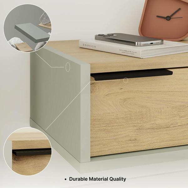 Decortie Eco Floating Bedside Table w/Drawer Modern Nightstand Wall-Mounted Space Saver Metal Handle Bedroom
