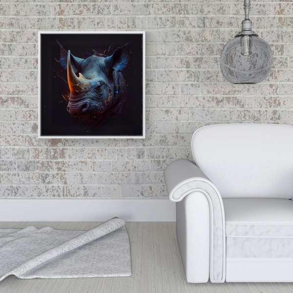 Warren Reed Rhino Face Splash Art Framed Canvas