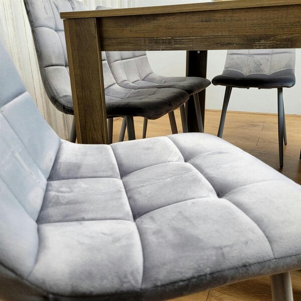 Kosy Koala Wooden Dining Table Set for 6 Rustic Effect Table With 4 Grey Velvet Chairs and 1 Bench