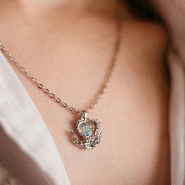 The Colourful Aura Silver Rose Gold Half Moon Zircon Minimalist Pendant Necklace