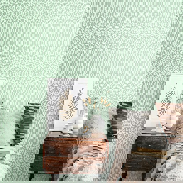 Hoopla Walls Retro Arch - Mint Green 10m Wallpaper