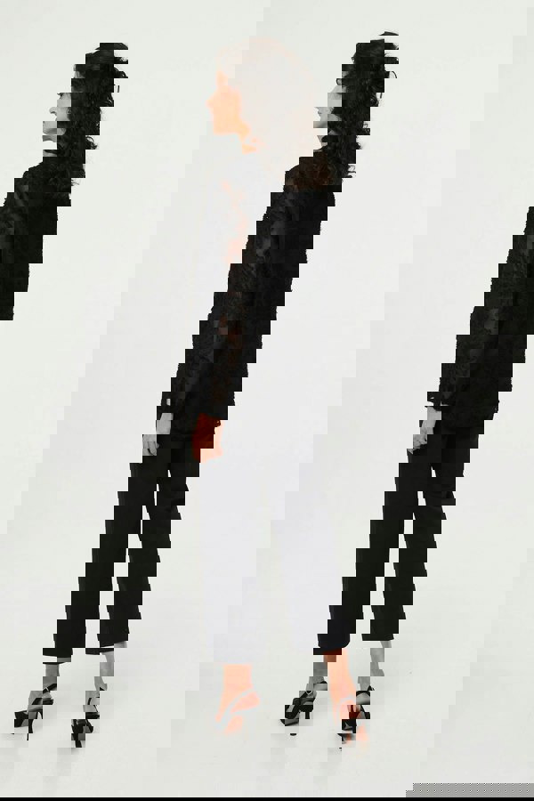 Black | Lace Embellished V-Neck Long Sleeve Top
