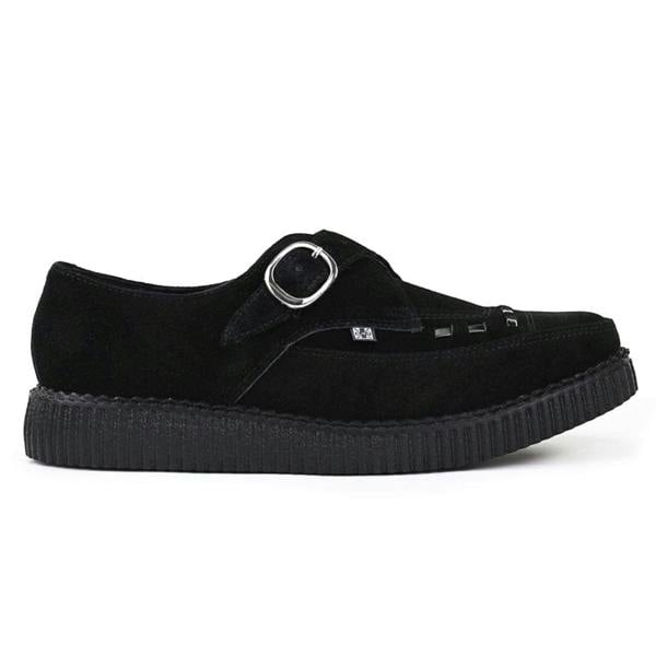 TUK Footwear TUK Pointed Creeper Black Suede Monk Buckle Platform Shoes - A8139