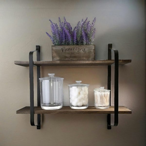 Rafaelo Mobilia Industrial 2 Tier Wooden Floating Shelf