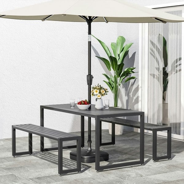 6 - Person 150cm Long Iron Outdoor Dining Set Garden Table and Bench Outdoor Seating Living and Home