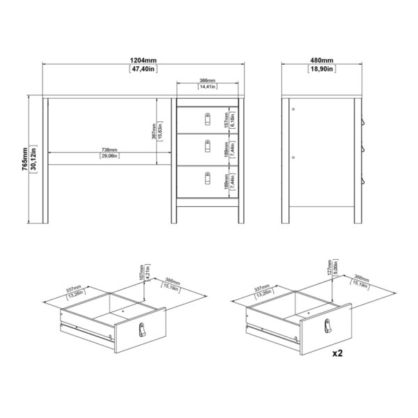 Wyld Haus Wildberry Matt White Wooden Desk 3 Drawers Leather Handles