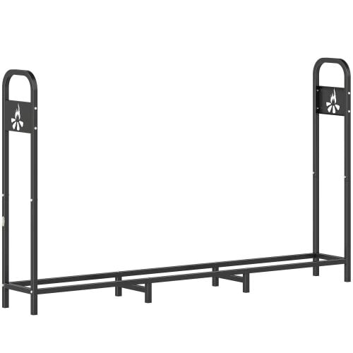 Bobobiy 6.5 FT Steel Firewood Log Rack with 300 kg Capacity, Heavy Duty Fireplace Wood Storage Shelf, Black