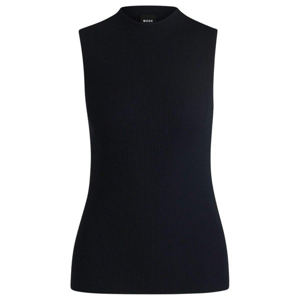 Boss Womens Feskies Ribbed Mock Neck Top - Dark Blue