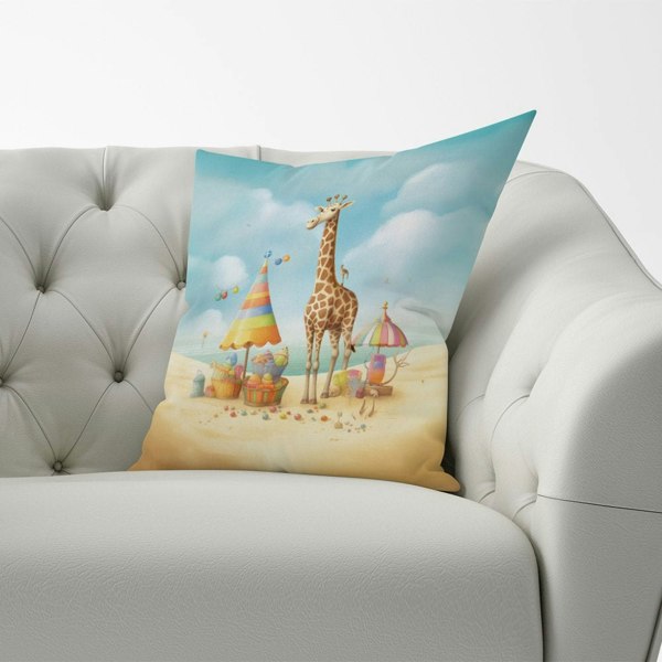 Warren Reed Giraffe On A Beach Holiday Cushions