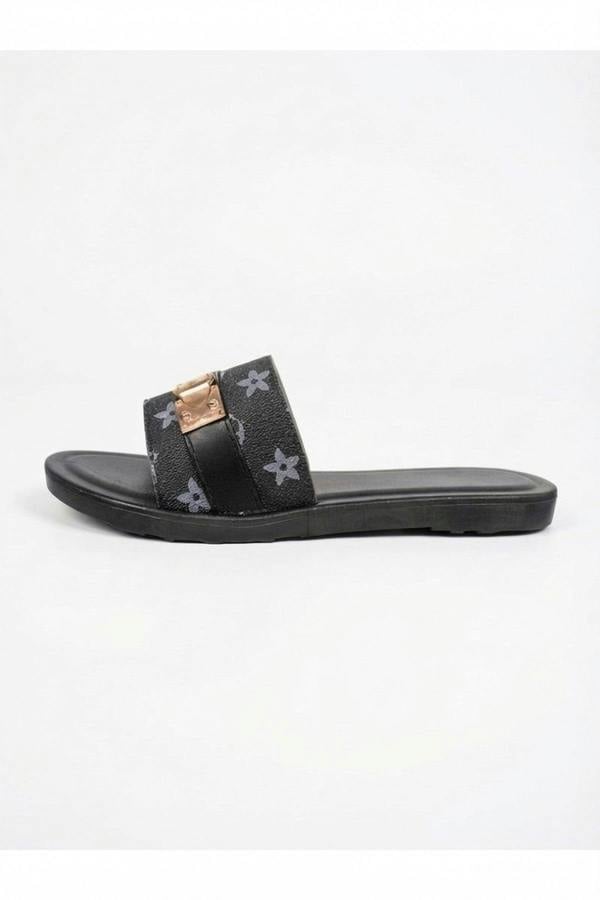 Amber Patterned Slider Sandals - Black_wb