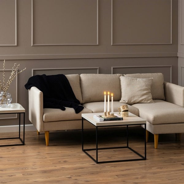 Furniture To Go Barossa Coffee Table with Light Oak Top & Black Steel Base 60cm
