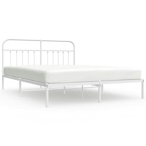 Berkfield Metal Bed Frame with Headboard White 180x200 cm