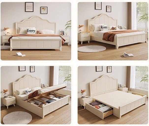 Agnes King Size / Super King Size Bed With Storage, Cream-Weilai Concept-Weilai Concept