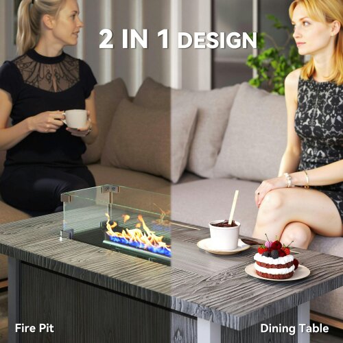 Wyld Haus Luno Rectangular Steel Dark Grey Gas Fire Pit Table With Cover And Glass Screen