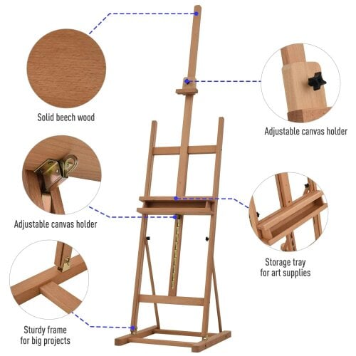 Bobobiy Wooden Easel Stand H-Frame Artist Easel with 171-230cm Adjustable Height and 0-80° Working Angles Beech Wood Art Easel for Displaying