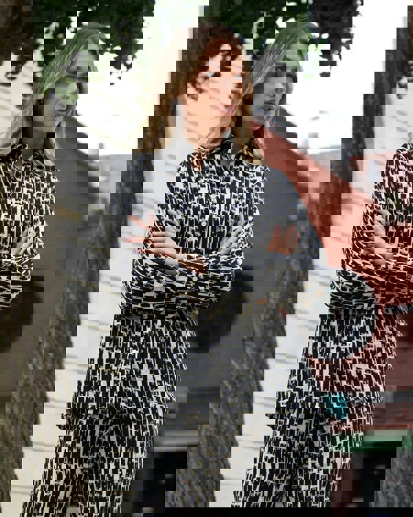 Antonia York Black Cream & Gold Print Trousers | Evie Elasticated Waist Slim Pants