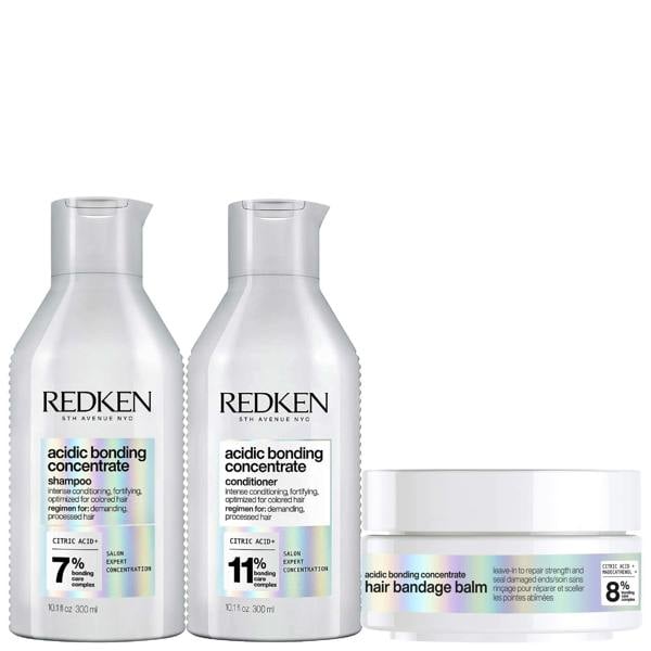 Redken  Trio: Acidic Bonding Concentrate Hair Bandage Balm 75ml, Shampoo 300ml and Conditioner 300ml Bundle